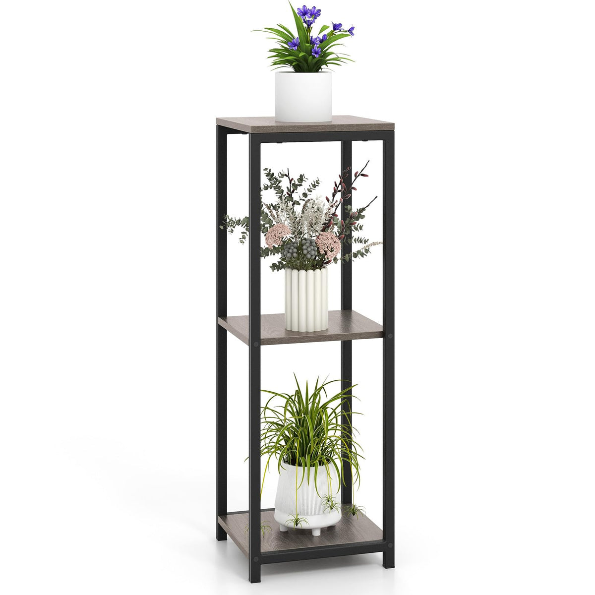 3 Tier Tall Metal Plant Stand with Anti-tipping Device for Balcony Living Room Office