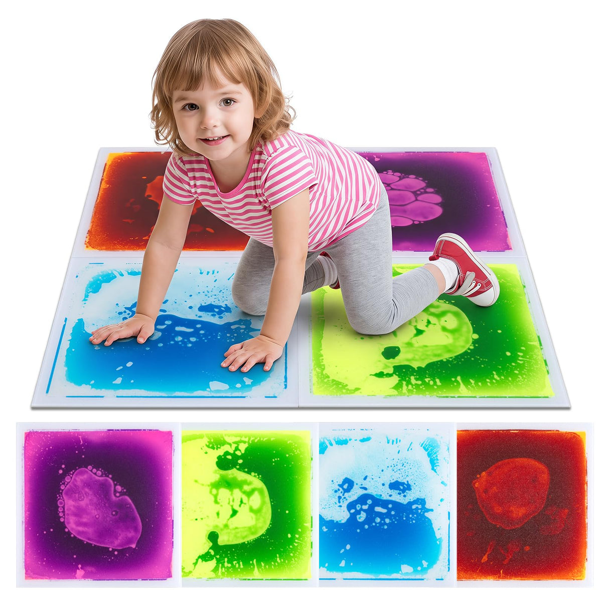 4-Pack Glow-in-the-Dark Liquid Sensory Floor Tiles 30 x 30 CM for Toddlers with Autism