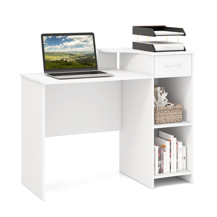 Giantex Small Computer Desk with Drawer 102CM, Modern Laptop PC Desk with Adjustable Shelf