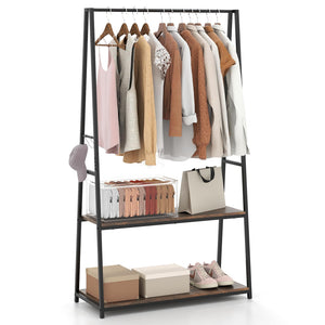 Giantex Clothes Rack w/ 2 Shelves & S Hooks