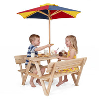 Kids Picnic Table, Toddlers' Outdoor Table w/ 2 Built-in Benches