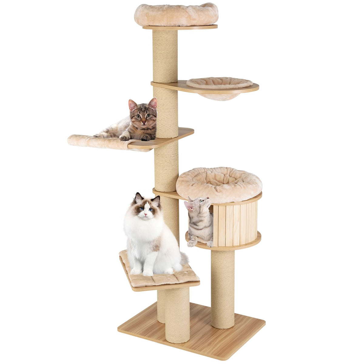 191cm Multi-Level Cat Tree Tower for Indoor Cats, Large Cat Tree Stand w/Wood Cat Condo