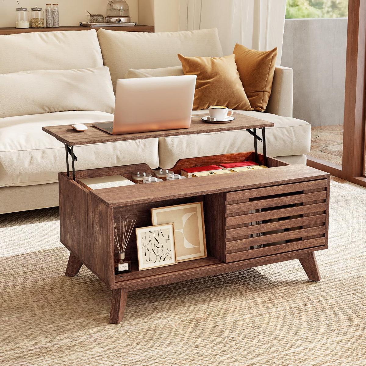 GIANTEX Lift Top Coffee Table with Hidden Compartment for Living Room