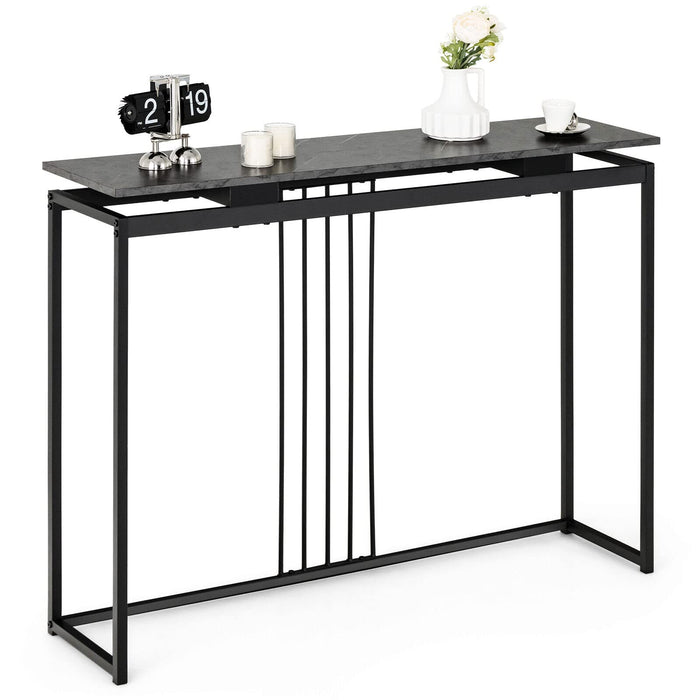 Giantex Faux Marble Console Table, Sofa Table w/Powder-Coated Steel Frame, Black