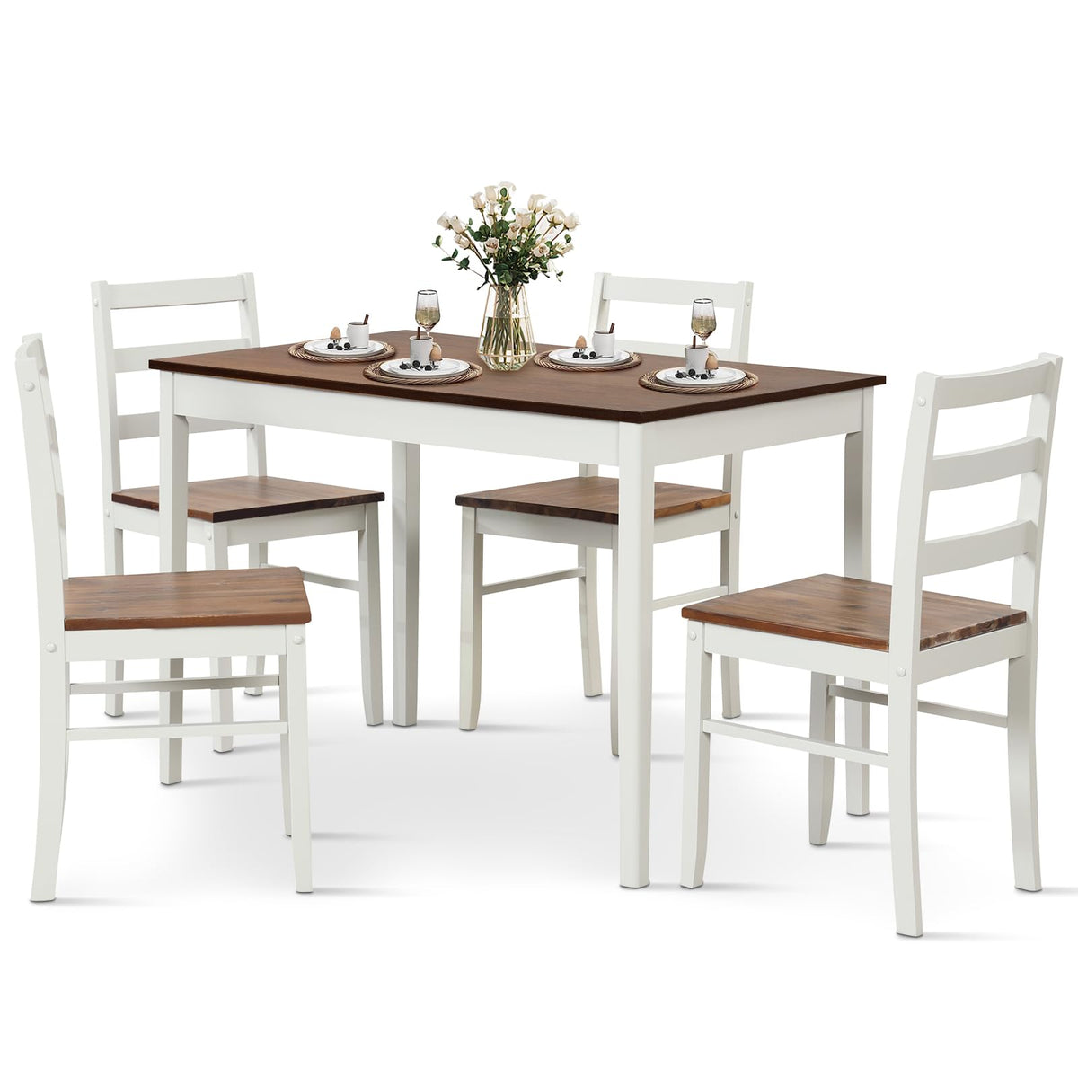 Giantex 5-Piece Dining Set, Solid Wood Kitchen Furniture w/Rectangular Table & 4 Chairs