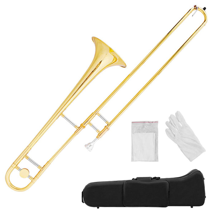 B Flat Tenor Slide Trombone Brass, B Flat Wind Instrument for Kids Adults with Case
