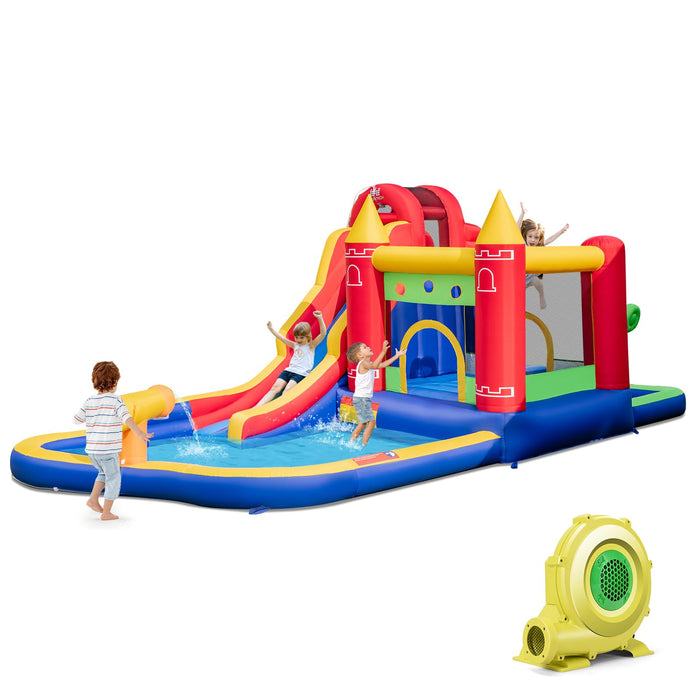 9-in-1 Inflatable Bounce Castle with Waterslide for 3+ (with 680W Blower)