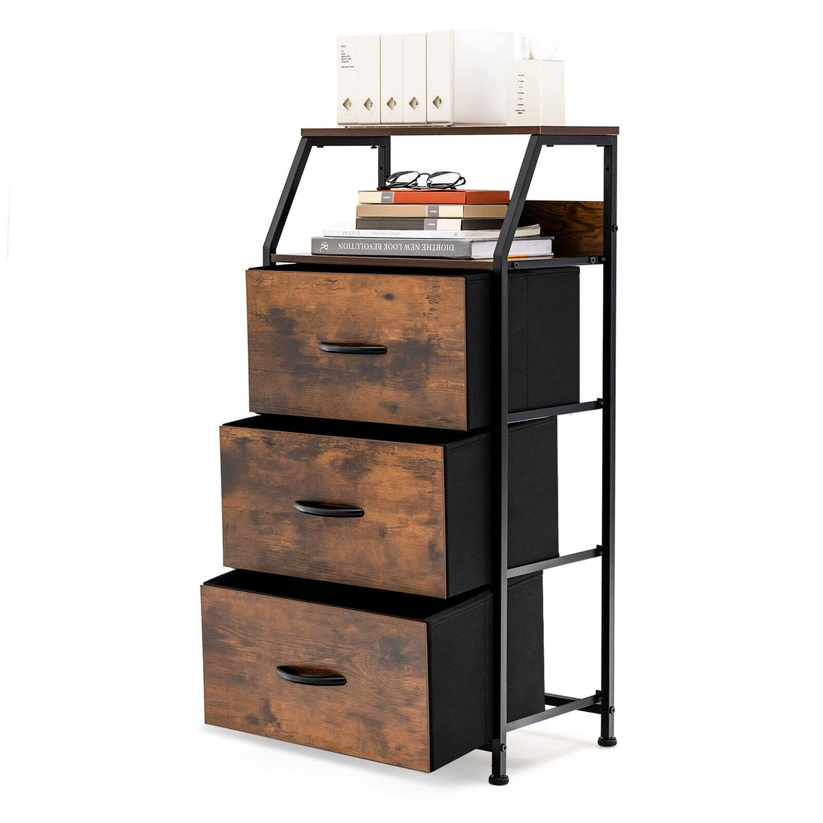 Giantex 3 Chest of Drawers Industrial Storage Cabinet Dresser Organizer Wooden