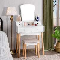 Giantex Vanity Table Set w/Mirror & Cushioned Stool Dressing Table