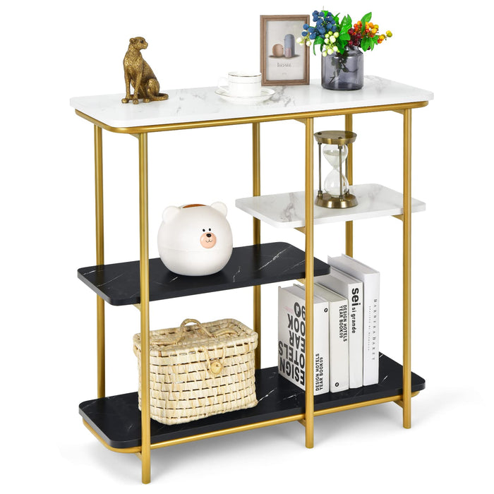 Giantex 4 Tier Console Table, Faux Marble Entrance Sofa Table w/Shelves