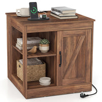 Giantex Farmhouse Nightstand with Charging Station, Bedside Table
