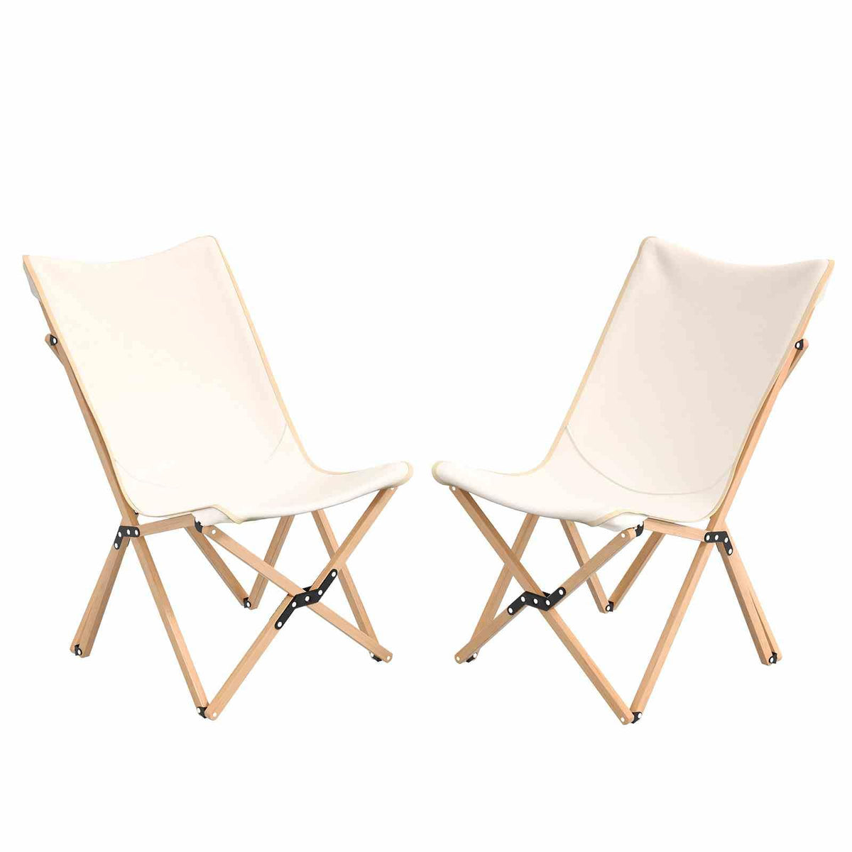 Butterfly Folding Chair Set of 2 Bamboo Dorm Sling Chair 150 kg Capacity Picnic