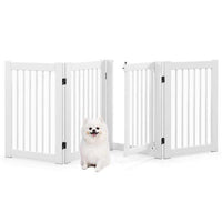 Freestanding Pet Gate, 4 Panel Wooden Folding Dog Fence w/Walk Through Door