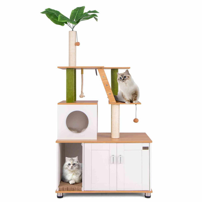 Large Cat Tree w/Litter Box Enclosure, Hidden Cat Washroom
