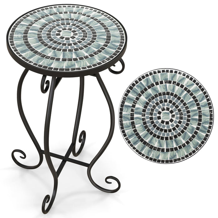Mosaic Outdoor Side Table with Weather Resistant Ceramic Tile Tabletop