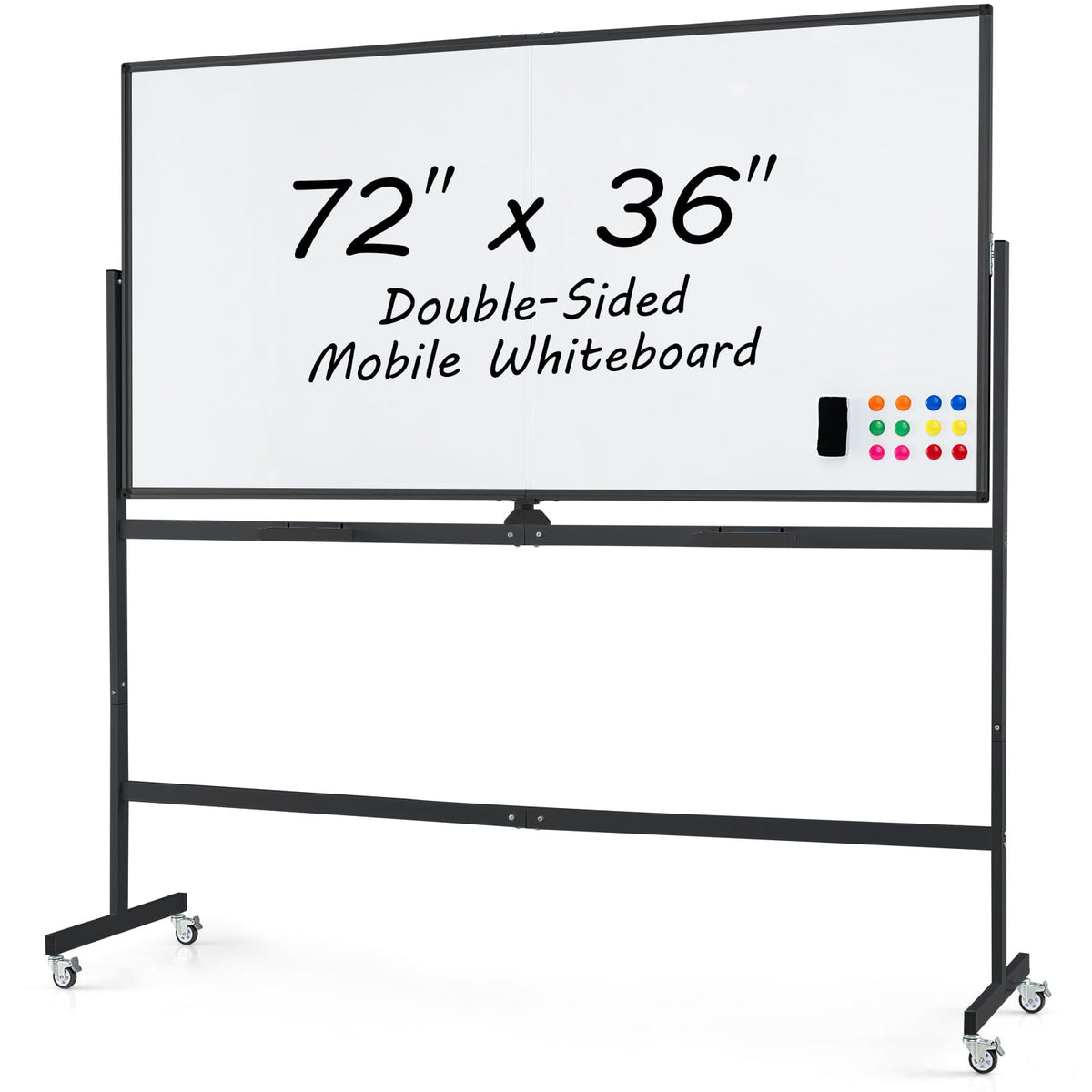 72" x 36" Rolling Whiteboard, Double-Sided Magnetic Dry Erase Board with Stand and Aluminum Alloy Frame
