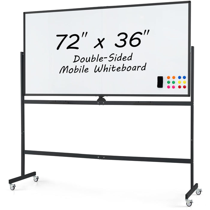 72" x 36" Rolling Whiteboard, Double-Sided Magnetic Dry Erase Board with Stand and Aluminum Alloy Frame