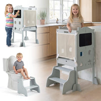 Foldable Toddler Tower with 3 Using Modes Step Stool Standing Kitchen Tower