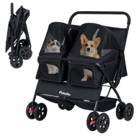Double Pet Stroller Foldable Dog Walk Jogger with Adjustable Sunshade