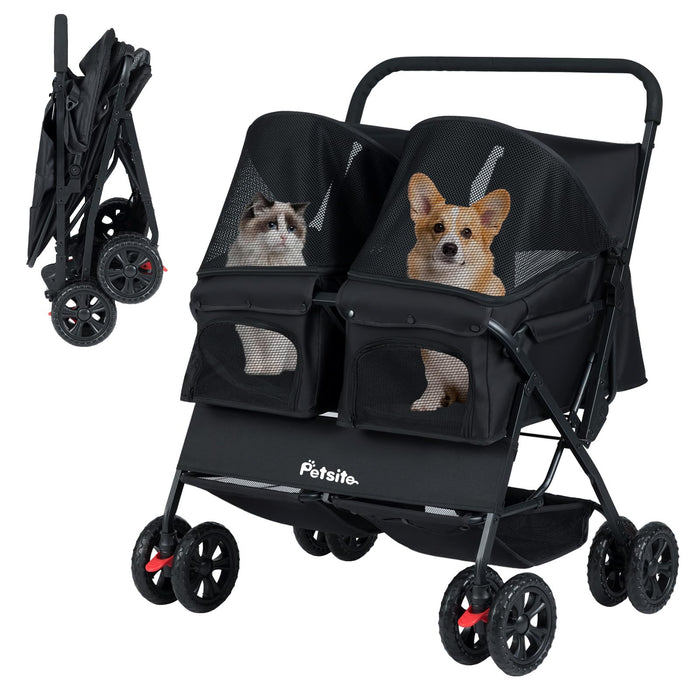 Double Pet Stroller Foldable Dog Walk Jogger with Adjustable Sunshade
