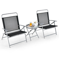 3PCS Patio Bistro Set with 2 Foldable Chairs for Yard/ Porch