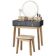 Giantex Dressing Table Stool Set, Makeup Desk Dresser with LED Makeup Mirror and Jewelry Storage Drawers
