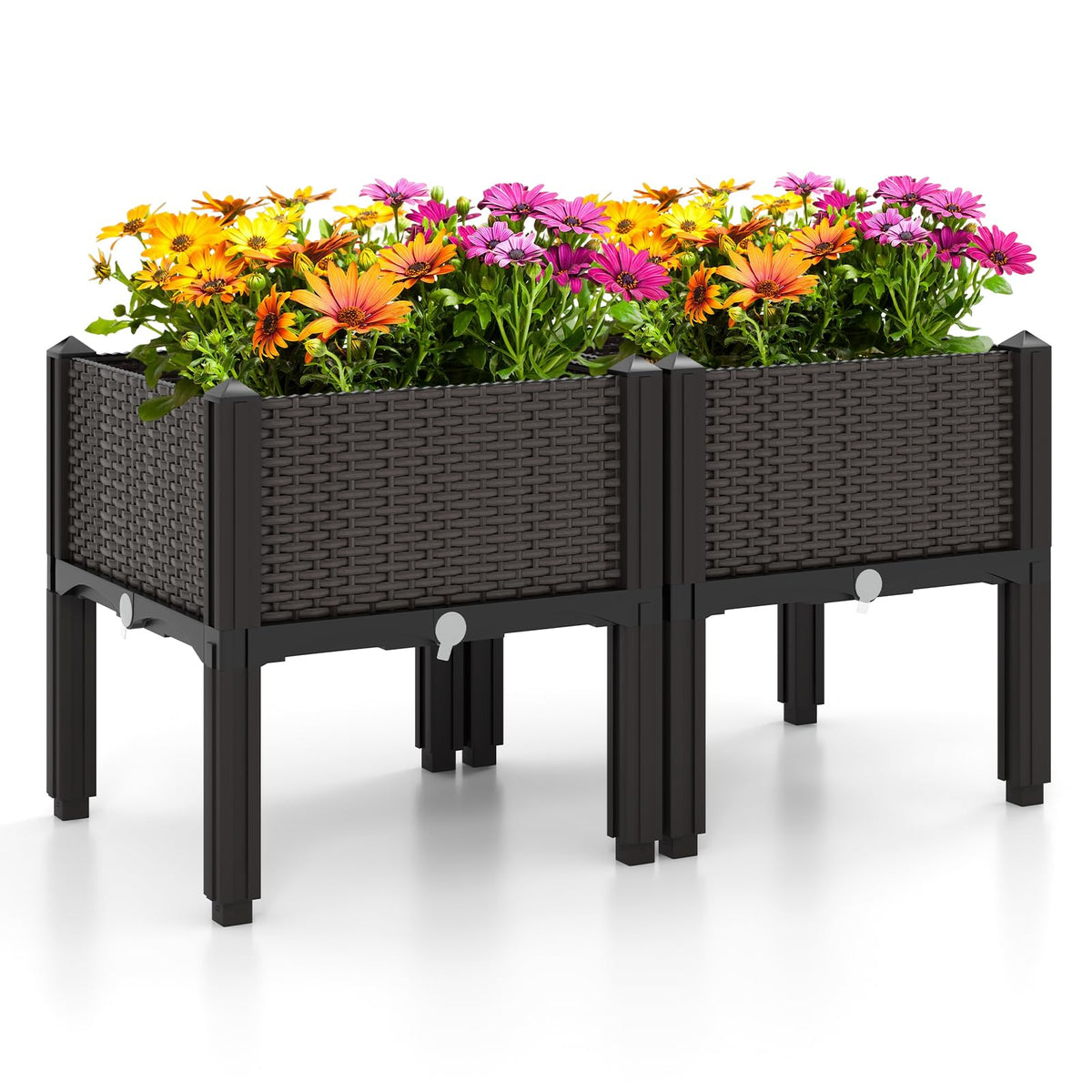 Set of 2 Raised Planter Boxes with Self-Watering System