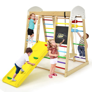 8-in-1 Wooden Climbing Playset with Slide and Drawing Board