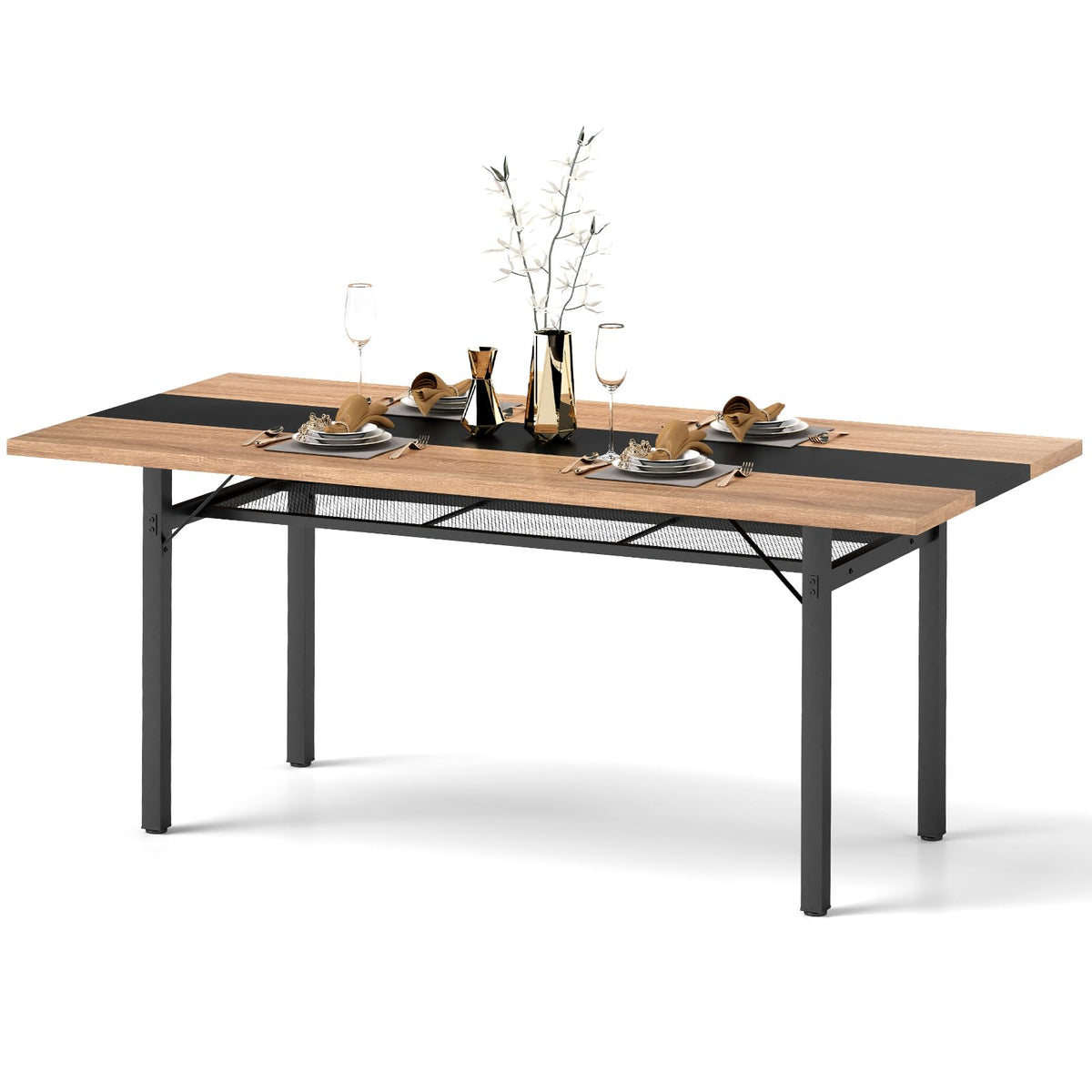 Giantex 180 cm Dining Table for 6-8 People, 180 cm Long Large Wood Dinner Table w/Heavy-Duty Metal Frame