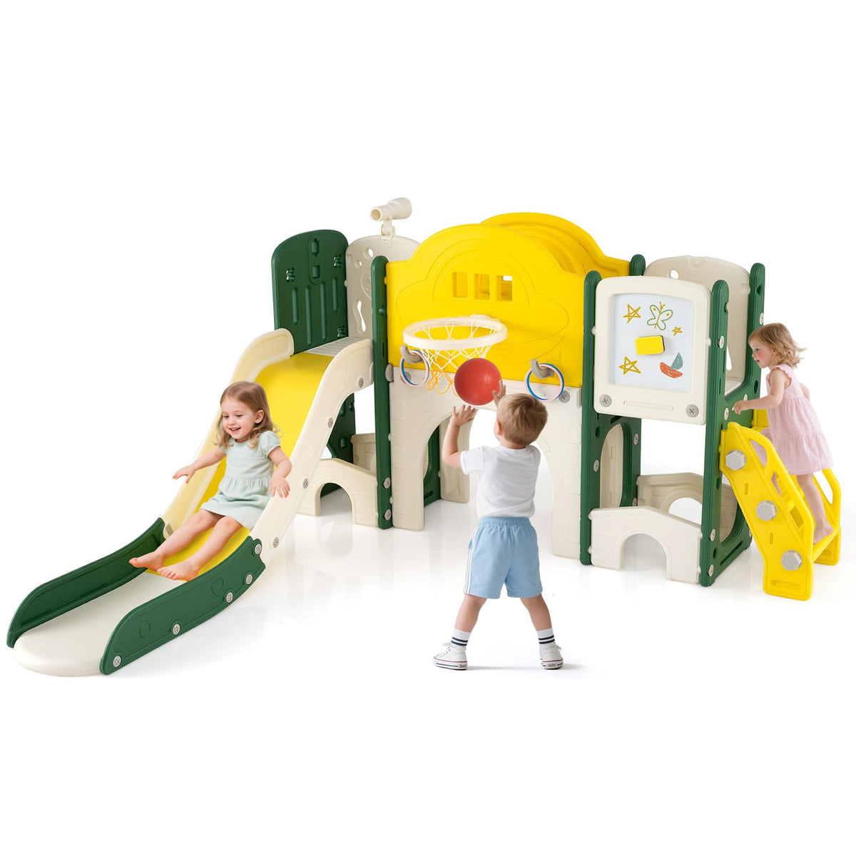 10 in 1 Toddler Slide Set, Kids Slide and Climber Playset with Magnetic Whiteboard