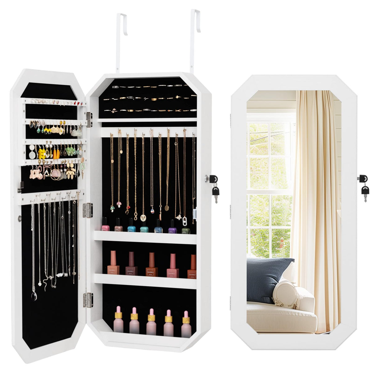 Lockable Full-Length Mirror Jewelry Cabinet