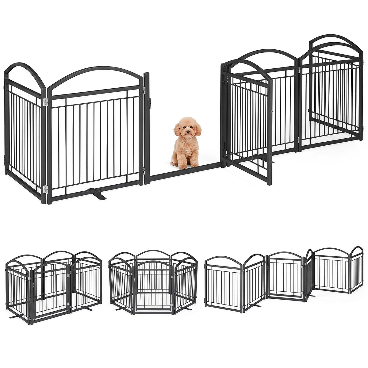 360/480x81cm Foldable Metal Dog Gate with Door 6/8 Panels
