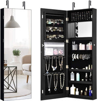 Giantex Mirror Jewellery Cabinet, Wall/Door Mounted Jewelry Armoire, Lockable Cosmetic Make-up Storage Organiser