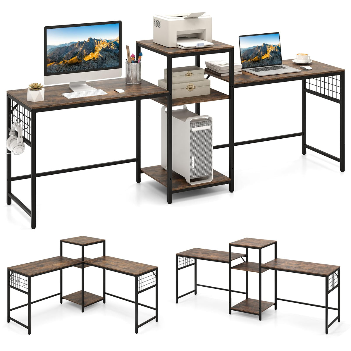 240 cm Long Convertible 2-Person Desk