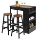 Giantex 3PCS Bar Table Set, Industrial Counter Height Table Set with 2 Bar Stools, Wooden Kitchen Dining Table Kit w/ 3-tier Side Shelf