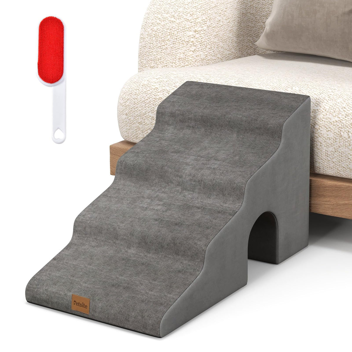 4-Tier High Density Foam Dog Ramps, Extra Wide Pet Stairs with Non-slip Bottom for High Beds & Couches