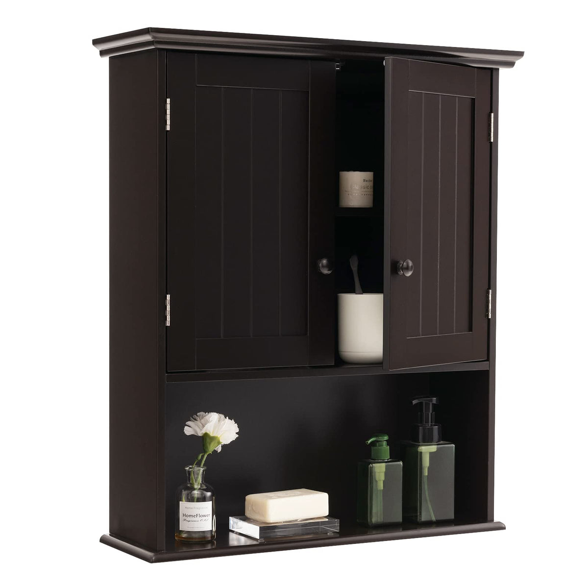 Giantex Bathroom Wall Cabinet, Wall Mounted Wooden Kitchen Cupboard Storage Cabinet, w/2 Doors & 2-Tier Adjustable Shelves