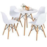 Giantex 5 PCS Dining Table Set, Modern Round Dining Table & 4 Chairs w/Solid Wood Leg, White