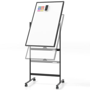 Mobile Magnetic Double-Sided Reversible Whiteboard, 360° Rolling Dry Erase Board w/Markers