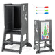 2 in 1 Wooden Kitchen Step Stop with Whiteboard & Blackboard, 3 Water-Based Pens