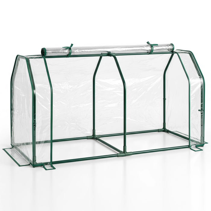 Portable Mini Greenhouse with Roll-up Zipper Door and Metal Frame