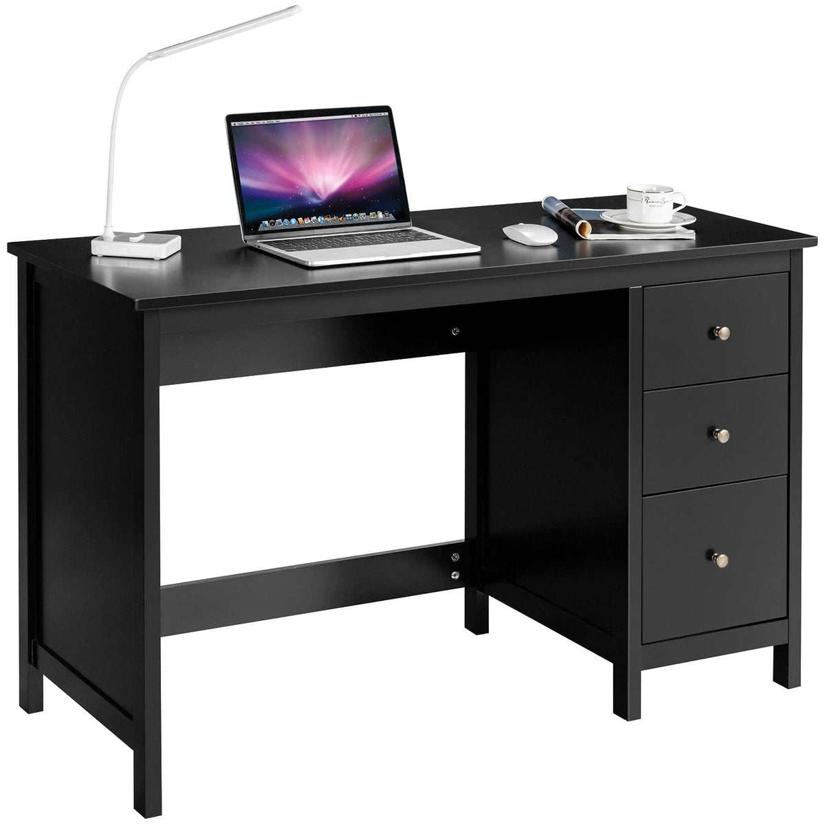 Giantex 3-Drawer Computer Desk, Multipurpose Study Desk w/Spacious Desktop (Black)