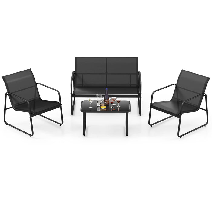 Outdoor Conversation Set 4 Pieces Patio Furniture Set with Tempered Glass Coffee Table