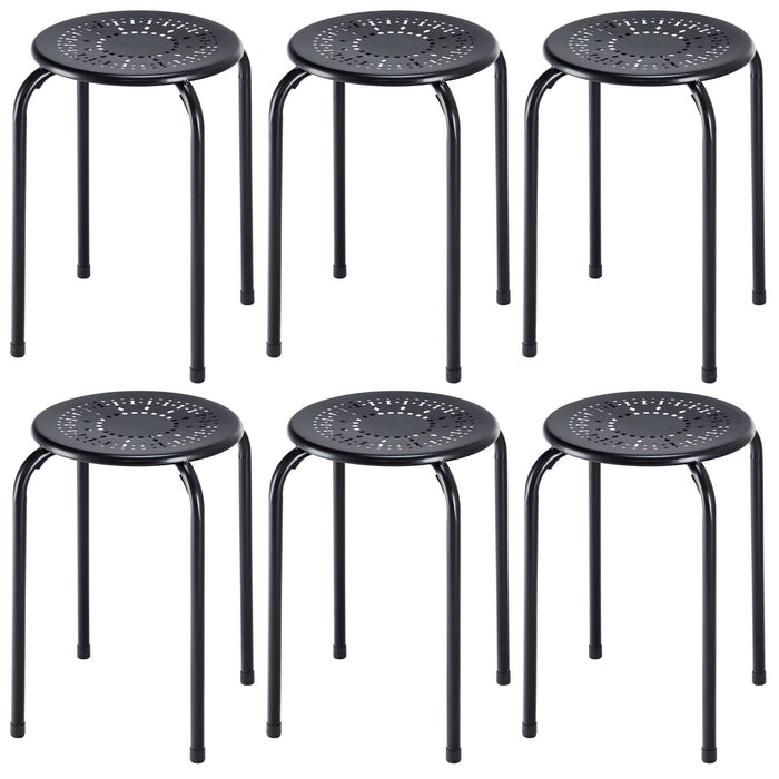 Set of 6 dining stools, Stackable Round Steel Stools