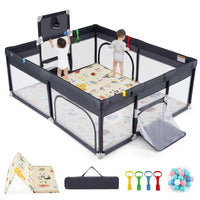 185×155 cm Large Baby Playpen Playard with Basketball Hoop and Soccer Gates