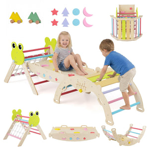 Foldable Montessori Climbing Toys w/Arch Climber, Reversible Ramp, Climbing Rope