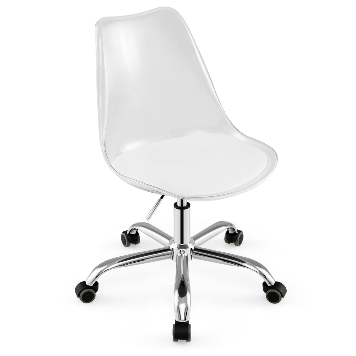 Armless Rolling Office Chair with Swivel Seat and PU Leather Cushion