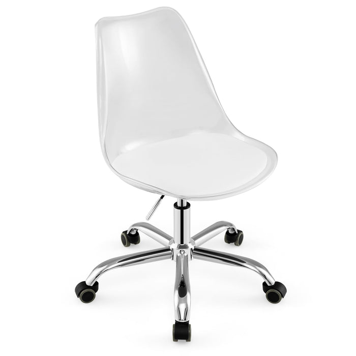 Armless Rolling Office Chair with Swivel Seat and PU Leather Cushion