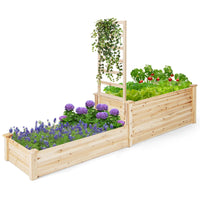 2-Tier Wood Planter Box w/Open-Ended Bottom for Vegetables