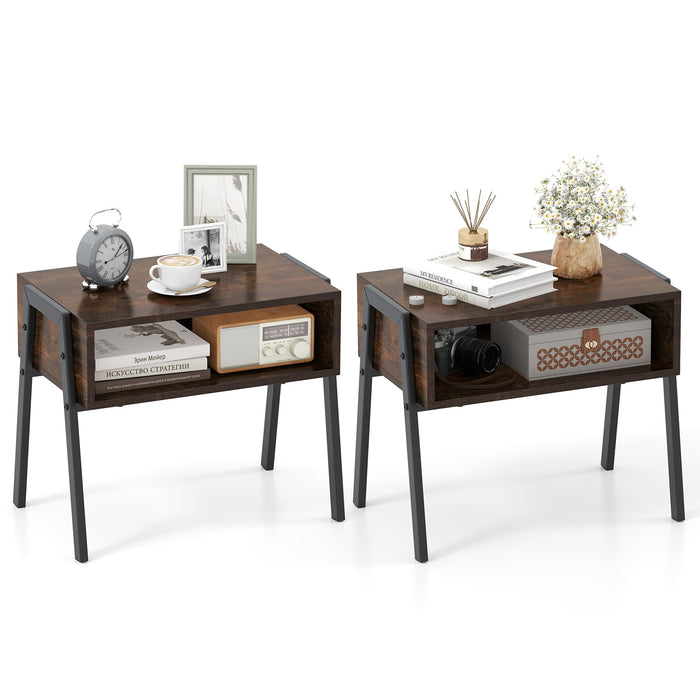 Nightstand Set of 2, Stackable End Tables with Storage Compartment